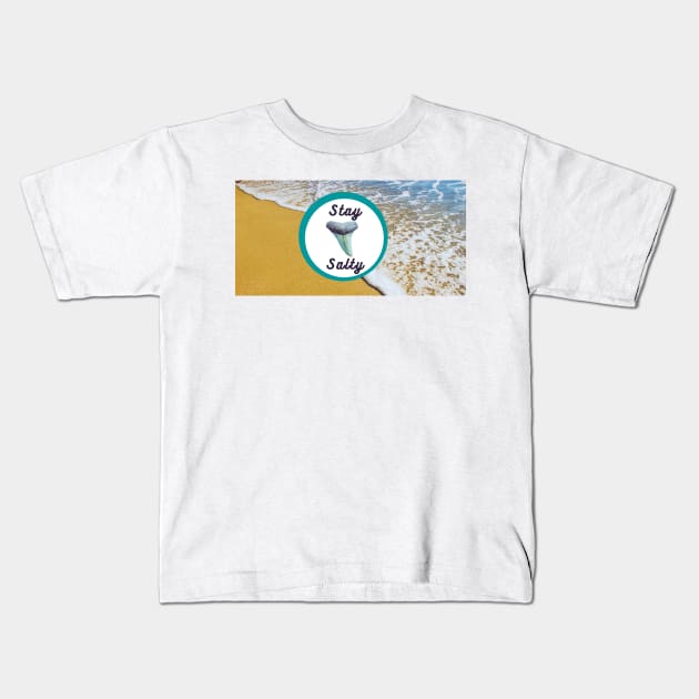Stay Salty by the Shore Light Blue Atlantic Fossils Shark Tooth Print Kids T-Shirt by AtlanticFossils